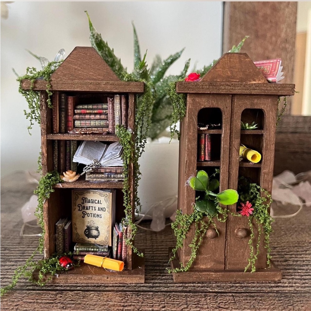 Miniature Brown Bookshelf Decor